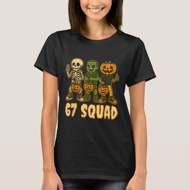 Camiseta Six Seven 67 Squad Skeleton Pumpkin Halloween Boys (Anverso)