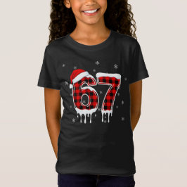 Camiseta Six Seven 6 7 Meme Checkered Design with Santa Hat
