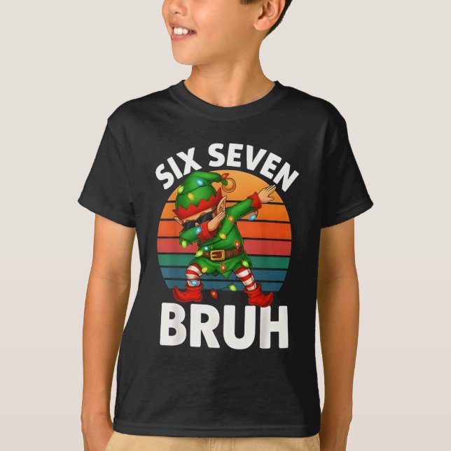Camiseta Six Seven 6 7 Meme Dabbing Elf Merry Christmas Bru (Anverso)
