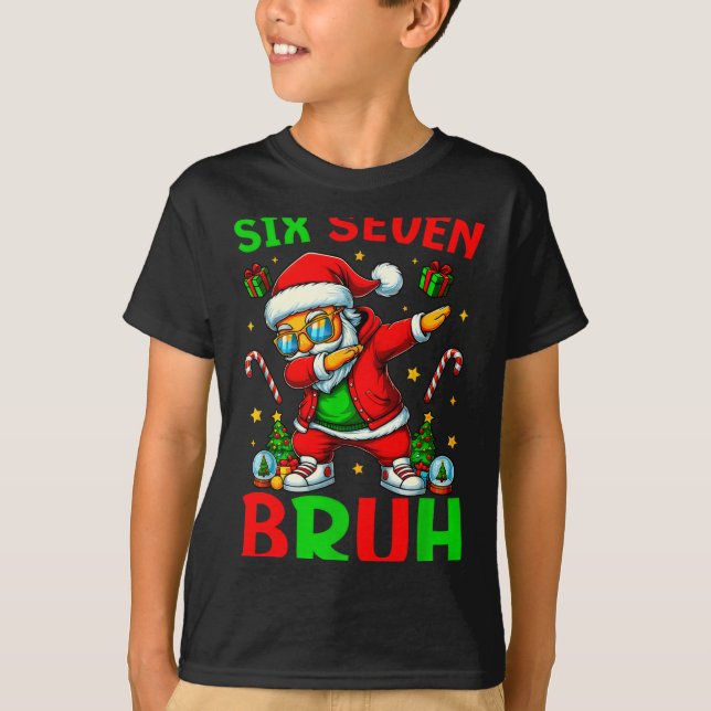 Camiseta Six Seven 6 7 Meme Dabbing Santa Merry Christmas B (Anverso)