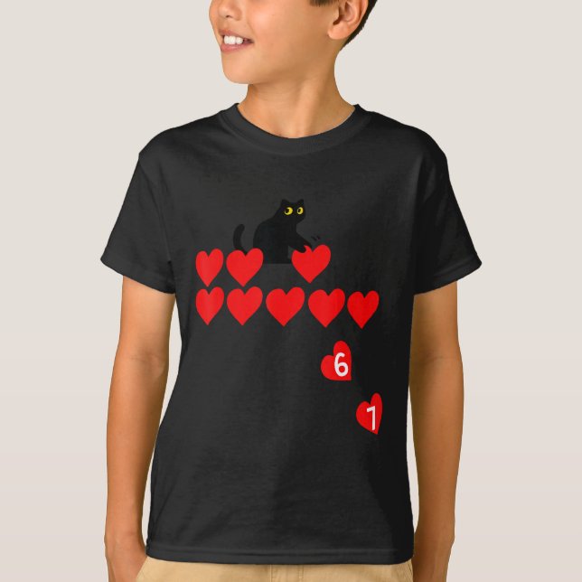 Camiseta Six Seven Black Cat Knocking Off Hearts Funny 67 V (Anverso)