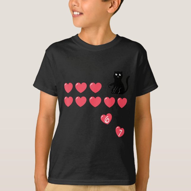 Camiseta Six Seven Black Cat Knocking Off Hearts Funny 67 V (Anverso)