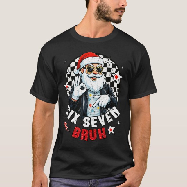 Camiseta Six Seven Bruh Funny Checkered Cool Santa Claus Ro (Anverso)