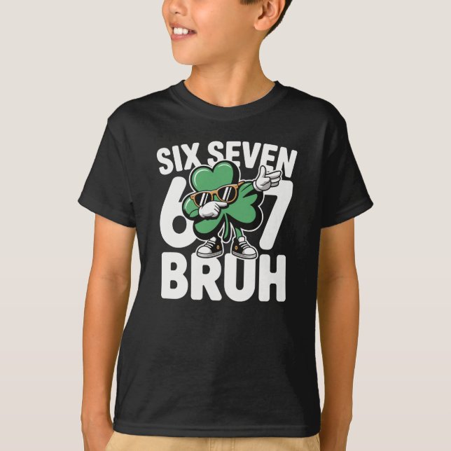 Camiseta Six Seven Bruh Funny Irish Shamrock Dabbing (Anverso)