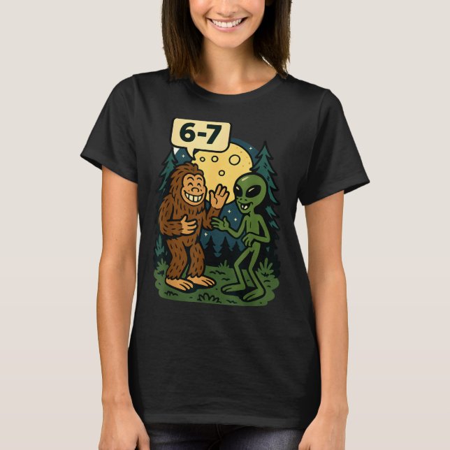 Camiseta Six Seven Funny Bigfoot And Alien 67 Viral Meme Sa (Anverso)