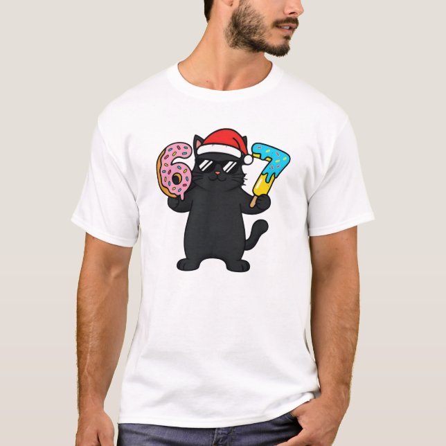 Camiseta Six Seven Meme Black Cat Christmas Gift Tee (Anverso)