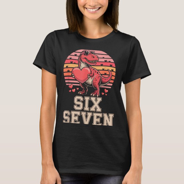 Camiseta Six Seven Valentine’s Day Dinosaur T-rex For Kids  (Anverso)