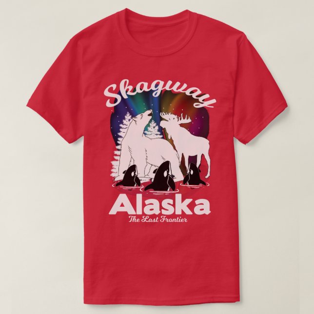 Camiseta Skagway Alaska Aurora Borealis Bear Orca Moose Kee (Diseño del anverso)