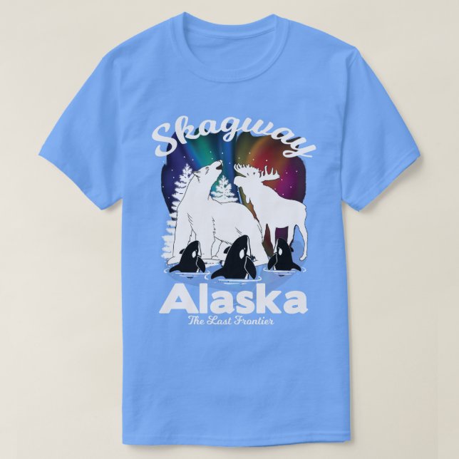Camiseta Skagway Alaska Aurora Borealis Bear Orca Moose Sou (Diseño del anverso)