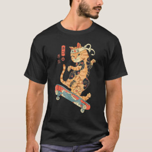 Camiseta Skatana monopatín gato tatuado Ukiyo E japonés