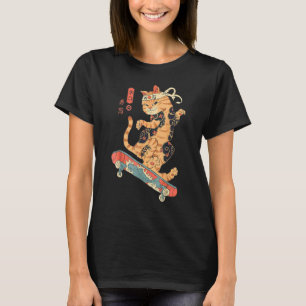 Camiseta Skatana Skateboarding Gato Tatuado Ukiyo E Japonés