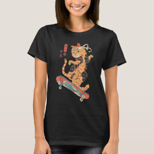 Camiseta Skatana Skateboarding Tattooed Cat Ukiyo E Japanes