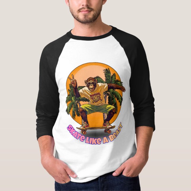Camiseta Skate Like a Beast Cool Chimpanzee Skater Design (Anverso)