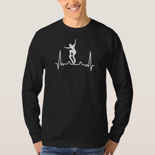 Camiseta Skate Skate Skateboarder Heartbeat Ecg Hombres (Anverso)