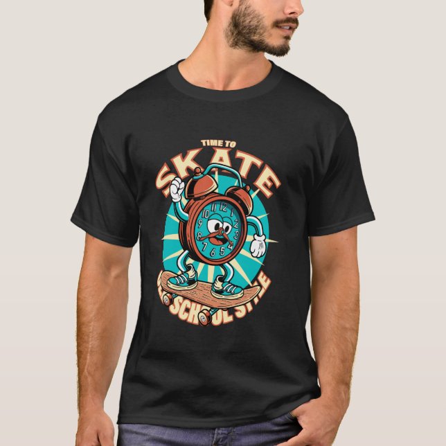 Camiseta Skate time. Skateboarding cartoon clock. (Anverso)