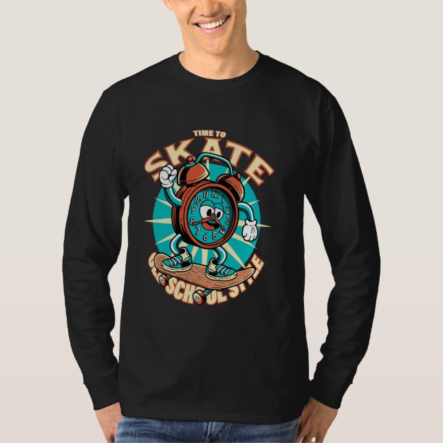 Camiseta Skate time. Skateboarding cartoon clock. (Anverso)