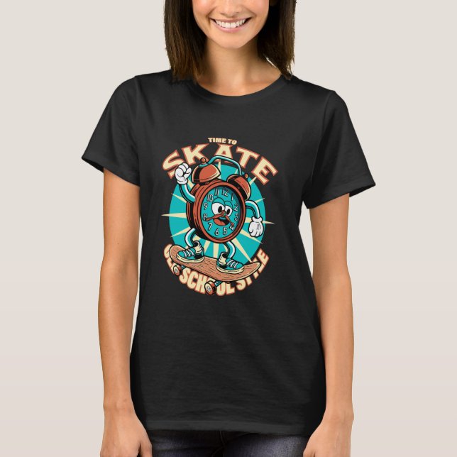 Camiseta Skate time. Skateboarding cartoon clock. (Anverso)