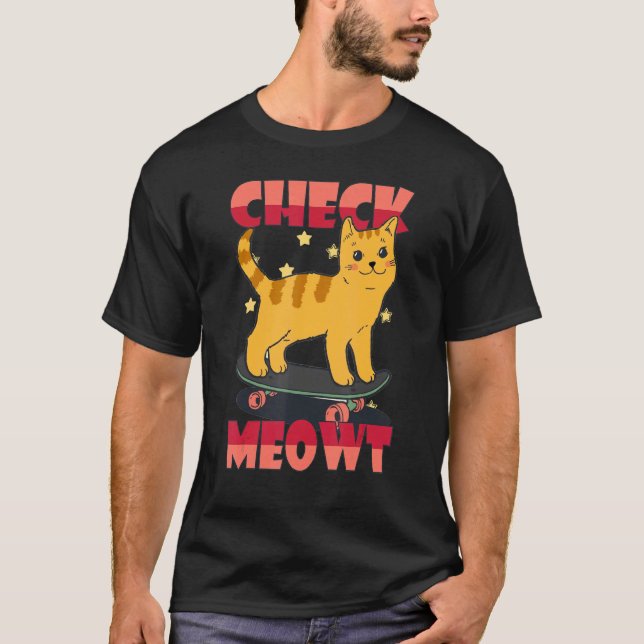 Camiseta skateboard cat check me out skater  skateboard (Anverso)