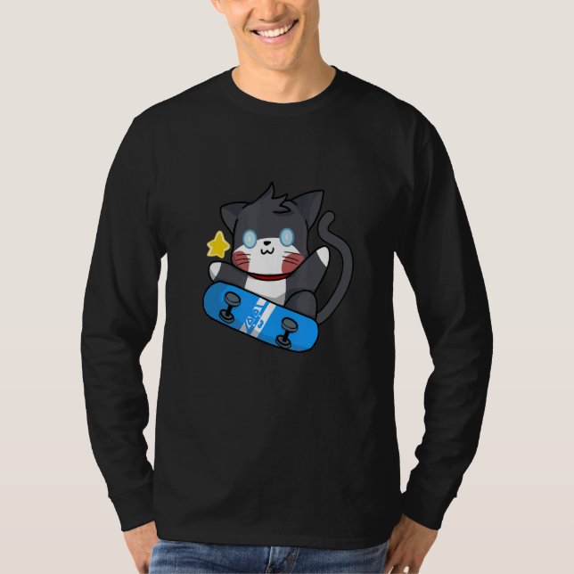 Camiseta Skateboard Cute Black Cat (Anverso)