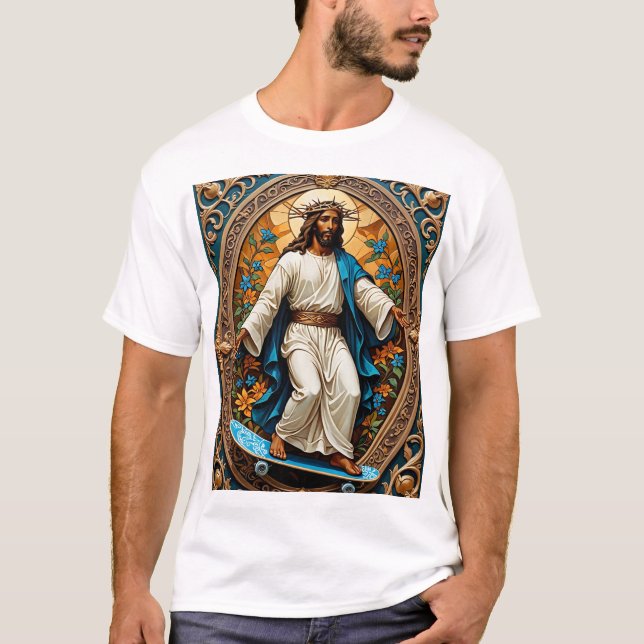 Camiseta Skateboard Jesús Arte Sacro Gracioso Tshirt Religi (Anverso)
