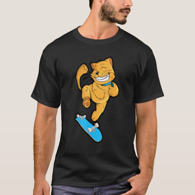 Camiseta Skateboard Kickflip Cat  for Skateboarders and Cat (Anverso)