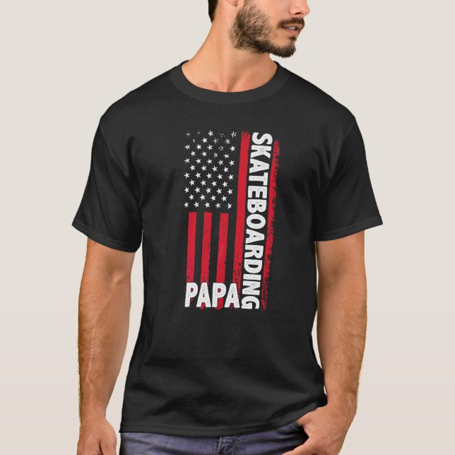 Camiseta Skateboard Papa American Flag Father's Day Men's (Anverso)