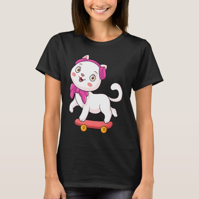 Camiseta Skateboard Skateboarder Skateboarding Cat (Anverso)