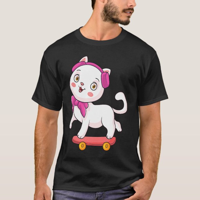 Camiseta Skateboard Skateboarder Skateboarding Cat (Anverso)
