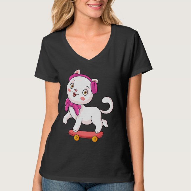 Camiseta Skateboard Skateboarder Skateboarding Cat (Anverso)