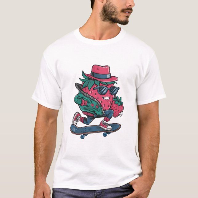 Camiseta skateboarder divertido berry fresco amante fresa (Anverso)
