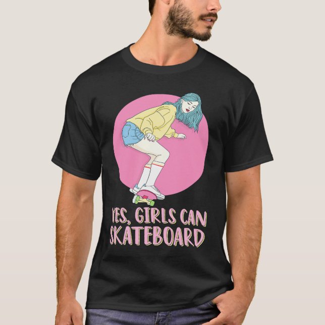 Camiseta Skateboarder Skater Girl 80s Pastel Yes Girls Can  (Anverso)