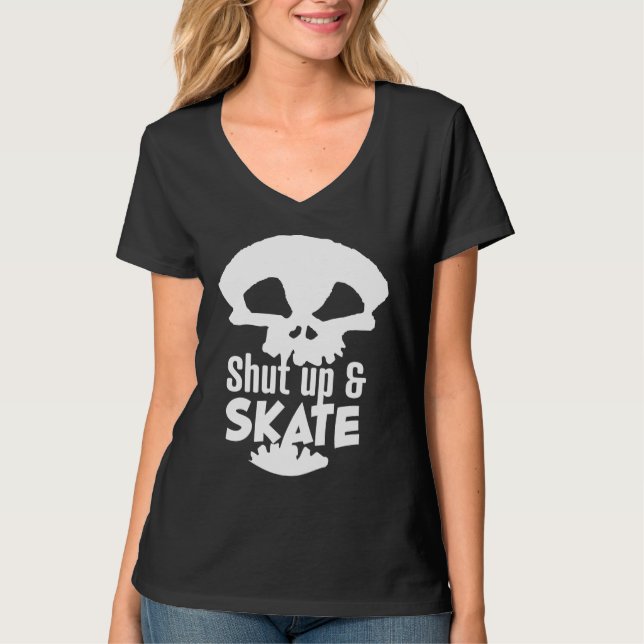 Camiseta Skateboarder Skull Shut up & Skate Rad Skaters Gra (Anverso)
