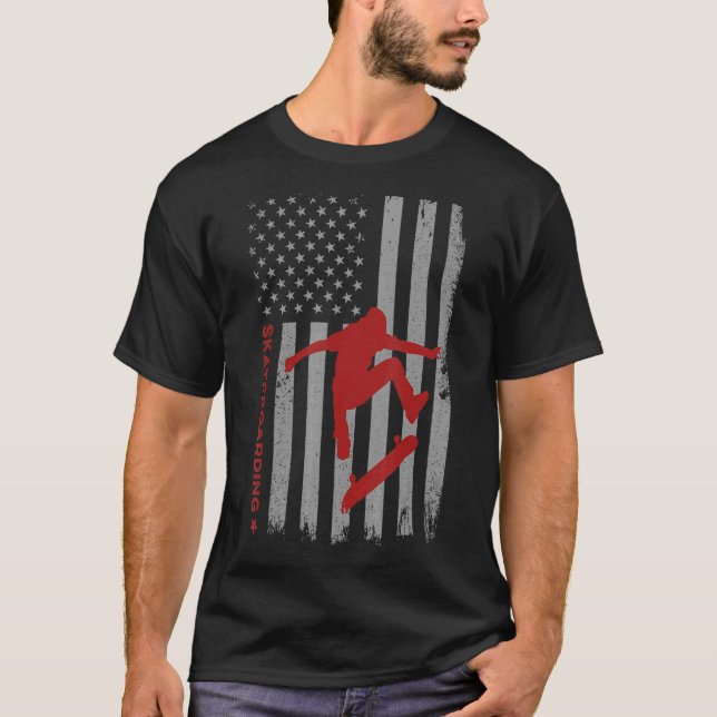 Camiseta Skateboarding American Flag Skateboard Skateboard  (Anverso)