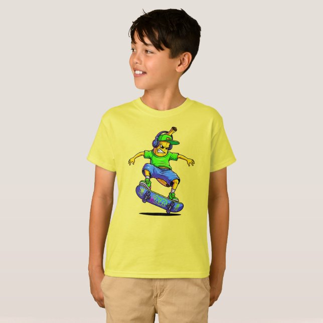 Camiseta Skateboarding Banana Cartoon Character Design (Anverso completo)