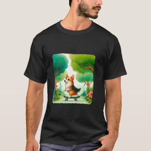 Camiseta Skateboarding Corgi En El Parque Lush. Skateboard