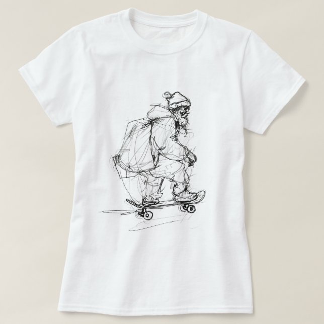 Camiseta Skateboarding de Santa Claus con regalo (Diseño del anverso)