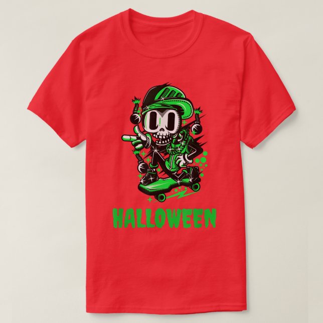 Camiseta Skateboarding Halloween Skeleton  (Diseño del anverso)