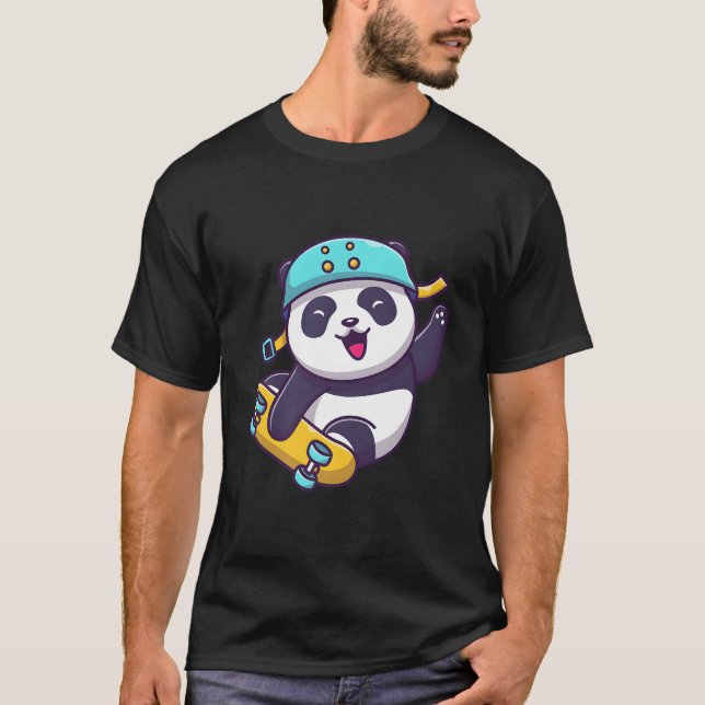 Camiseta Skateboarding Happy Panda Skateboard Sporty Animal (Anverso)