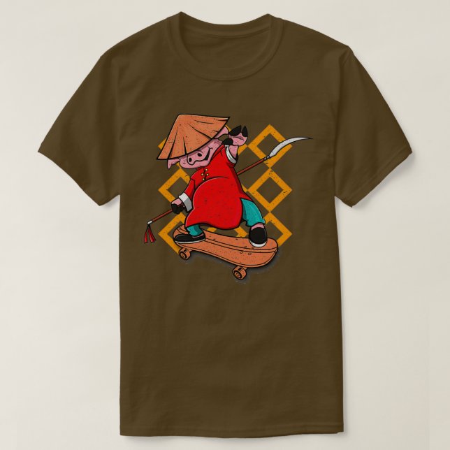 Camiseta Skateboarding Kung Fu Pig (Diseño del anverso)