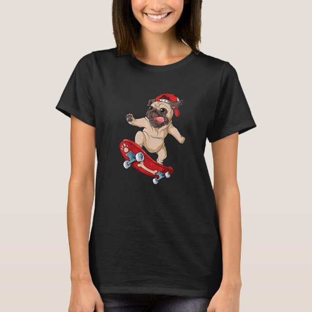 Camiseta Skateboarding Pug Pug Perro En Skateboard Divertid (Anverso)