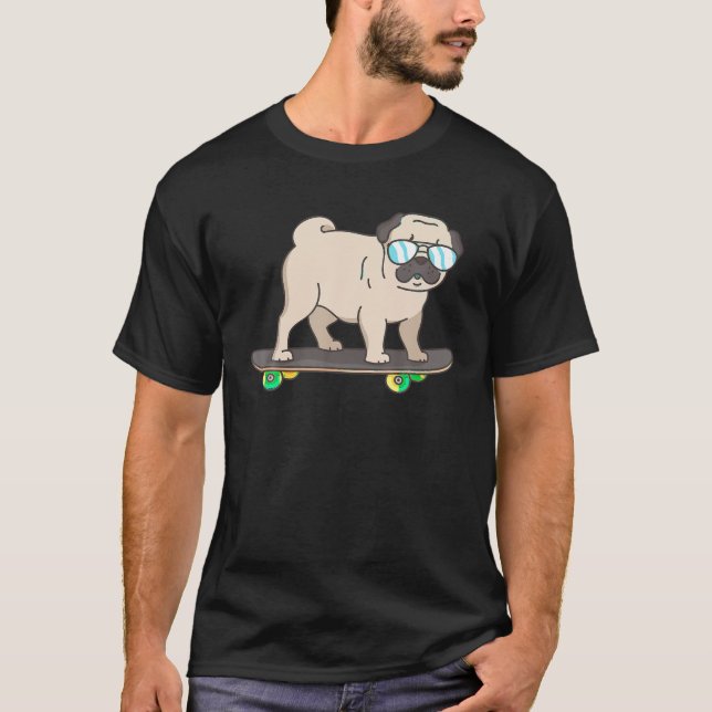 Camiseta Skateboarding Pug Shirt Pug Dog en Skateboard Fun (Anverso)