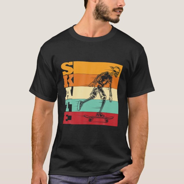 CAMISETA SKATEBOARDING RETRO SKATER FUNNY SKELETON (Anverso)