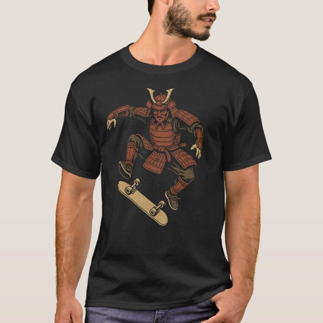 Camiseta Skateboarding Samurai – Urban Streetwear Design (Anverso)