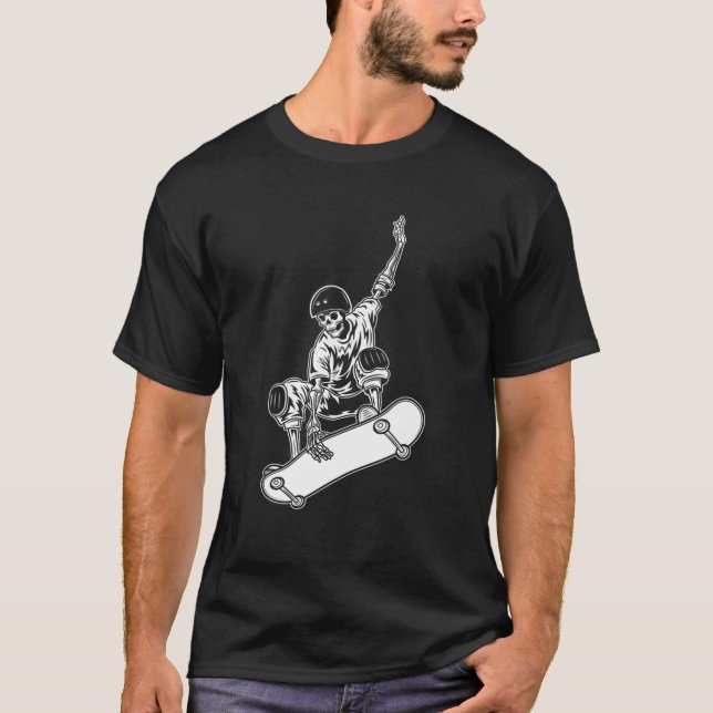 CAMISETA SKATEBOARDING SKATER FUNNY HALFPIPE SKELETON (Anverso)