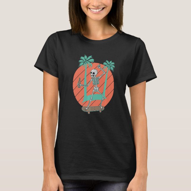 Camiseta Skateboarding Skeleton Skateboard Palm Tree (Anverso)