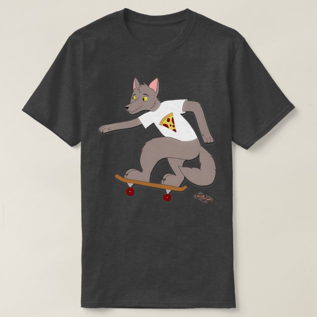 Camiseta Skateboarding Wolf With Pizza T (Diseño del anverso)