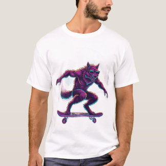 Camiseta Skatebordista hombre lobo Synthwave