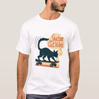 Camiseta Skater Cat Vibes Funny Feline on Skateboard