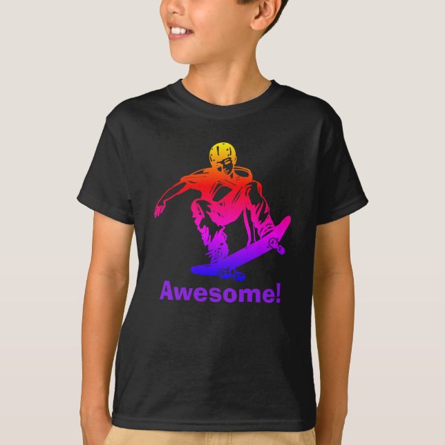 Camiseta Skater impresionante del arco iris del muchacho (Anverso)
