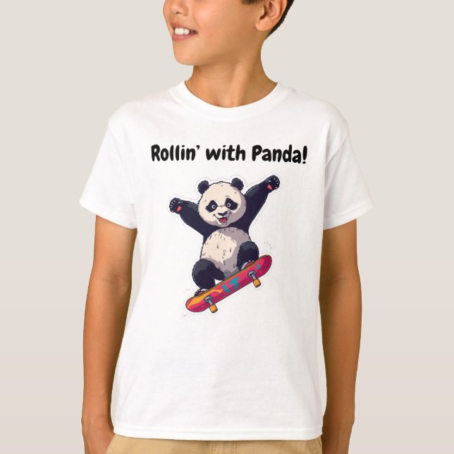 Camiseta Skater Panda Kids T-Shirt – Cartoon Tee  (Anverso)